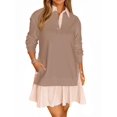 thumbnail image 5 of Long Sleeve Patchwork Women Collared V Neck Sweatshirt Dress, 5 of 6