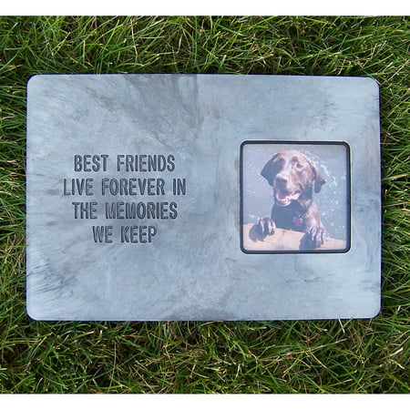 Pet Memory Stones, Memorial Headstone with Photo Frame, 'Best Friends Live Forever In The Memories We Keep',