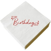 20pcs In My Birthday Era Napkins, White and Red Birthday Cocktail Napkins for Girls Women Anniversary Party Decorations, It's My Time/Bday, Funny Bday Table Bar Beverage Napkins 3 Ply 5"x5"