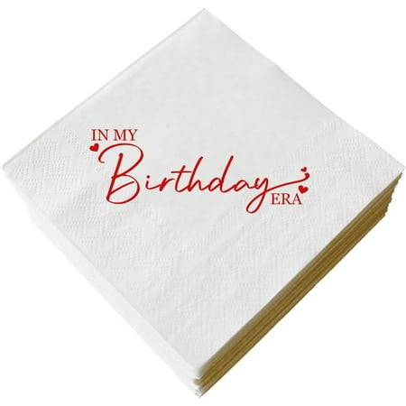 20pcs In My Birthday Era Napkins, White and Red Birthday Cocktail Napkins for Girls Women Anniversary Party Decorations, It's My Time/Bday, Funny Bday Table Bar Beverage Napkins 3 Ply 5"x5"
