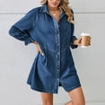 thumbnail image 5 of Miluxas Denim Dress for Women with Pockets Short Sleeve Babydoll Denim Shirt Dresses for Women Dark Blue 4(S), 5 of 7