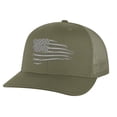 thumbnail image 6 of Distressed American Flag Snapback Hat - Modern Embroidered Design in Silver Thread, Patriotic Trucker Cap for Freedom-Loving Americans (AlpineGreen), 6 of 9