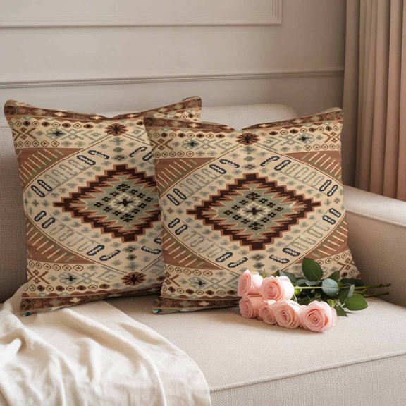 Outdoor Throw Pillow Covers,Vintage Ethnic Tribal Geometric Art Waterproof Decorative Pillowcases Cushion Cover Southwest Texture Brown Pillow Cases for Patio Couch Sofa Bed,18x18in Set of 2