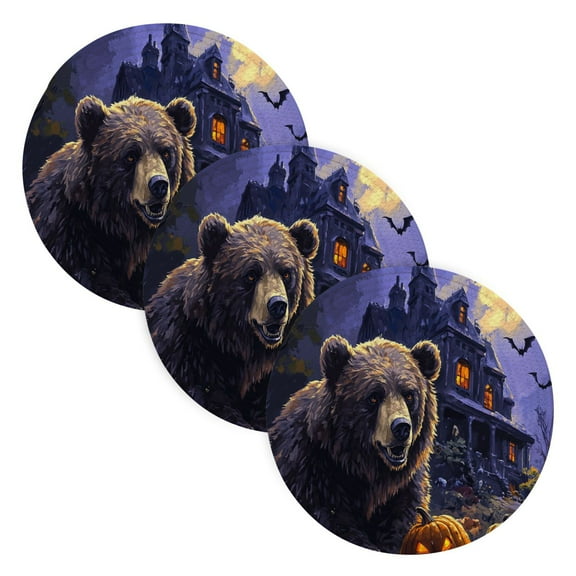 BZSMCE Mats for Pots,Pans Place Hesitant Bear and Pumpkin Simple Style Pattern Pot Mats