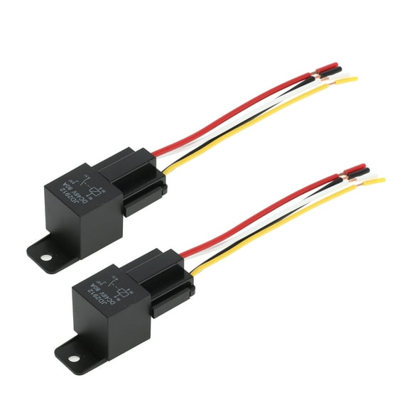 Unique Bargains 4 Pins 48V 80A 2 Pcs Auto Relay with Plastic Hanging Hole with Harness Sockets Waterproof Car Relay Black