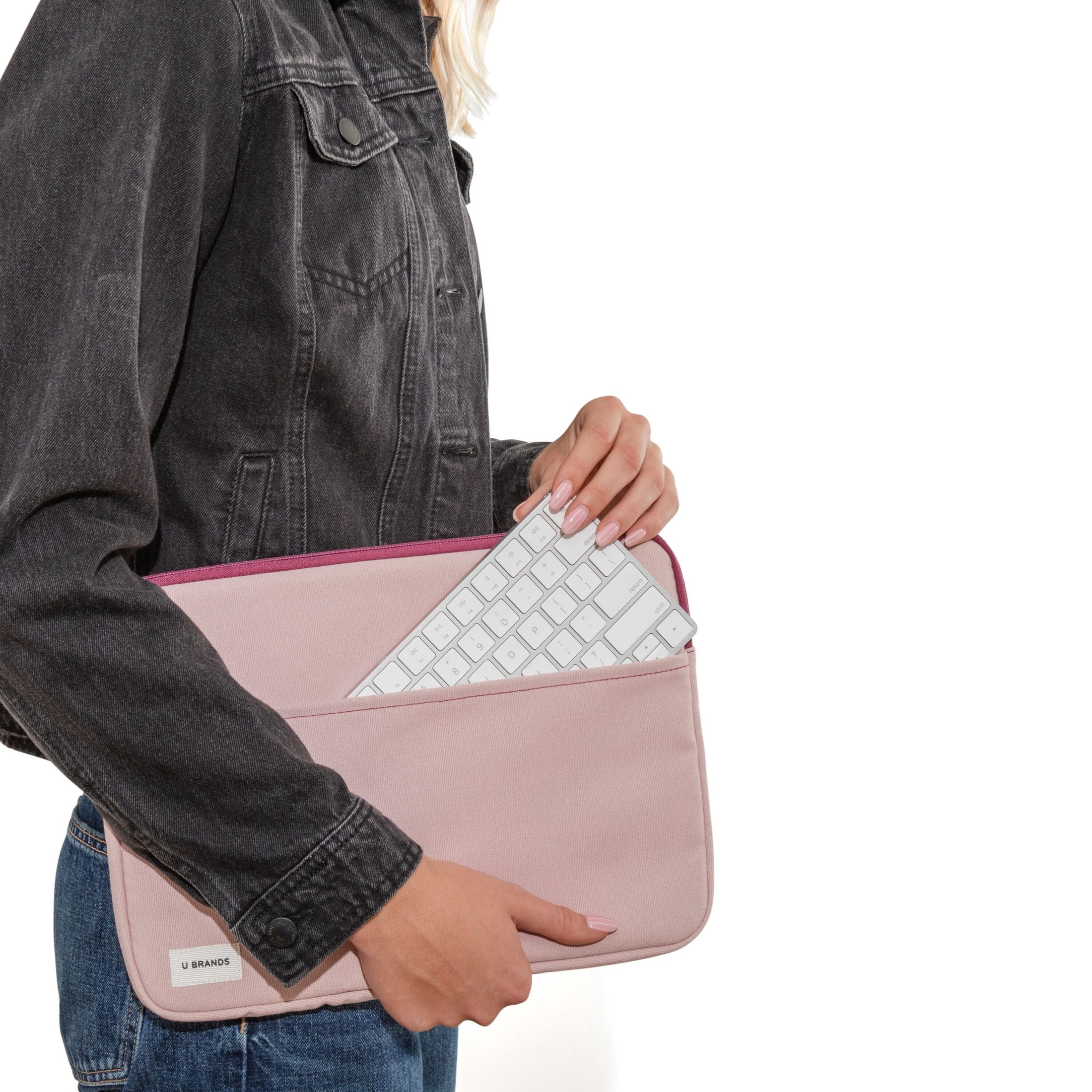 U Brands Canvas Laptop Sleeve for 13-14 Inch Laptops, Padded Case with Pocket, Pink