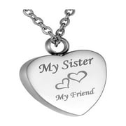 AROMITA JEWELRY My Sister My Friend Love Silver Heart Cremation Jewelry Keepsake Memorial Stainless Steel Urn Necklace Unisex