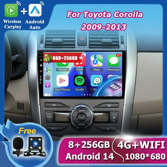 Car Stereo Radio  For Toyota Corolla 2009-2013 Android 14 6G RAM 128GROM Carplay Android Auto