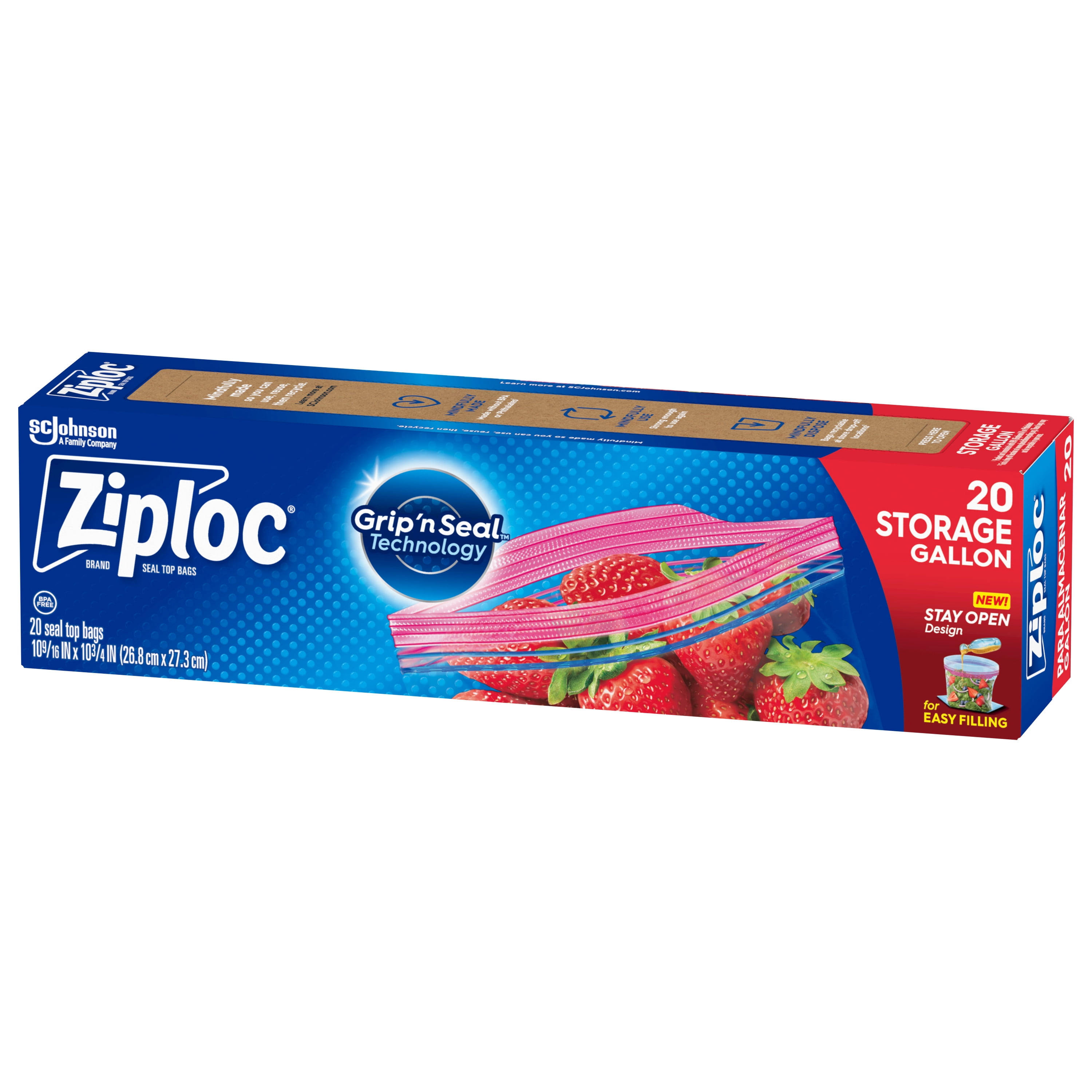 Ziploc Storage Gallon Bag, Stay Open Design, Grip 'n Seal Technology,  Reusable, 60 Count 