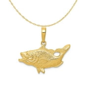 Carat in Karats 14K Yellow Gold Open Mouthed Bass Fish Pendant Charm (20mm x 22mm) With 10K Yellow Gold Lightweight Rope Chain Necklace 18''