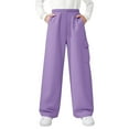 thumbnail image 2 of Delliss Girls Loose Sweatpants Elastic Waist Straight Wide Leg Sports Pants With Pocket Purple 9 Years, 2 of 9