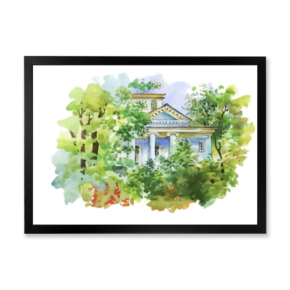 Designart 'White House In The Green Woods' Traditional Framed Art Print