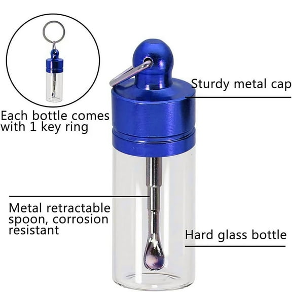 Ljxge Portable Mini Container Case With Spoon Leak Proof Keychain Box For Samples Pills Medication Powder Small Items Travel Organizer Storage Jar Blue