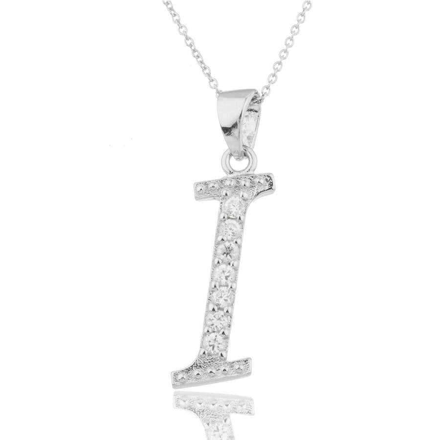 Pori Jewelers CZ Sterling Silver I Initial Pendant Necklace