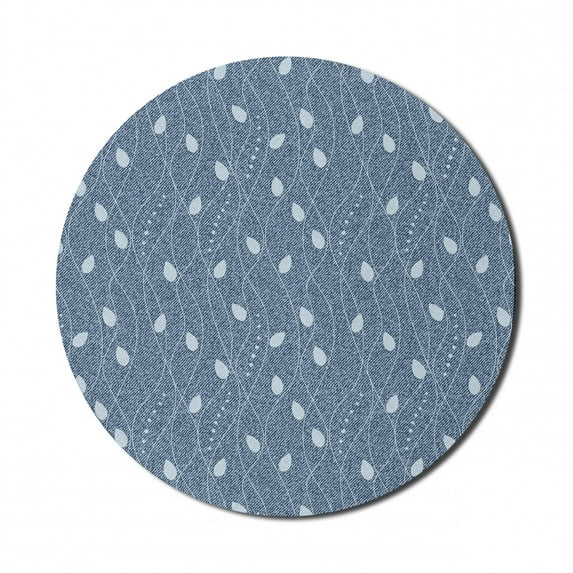 Leaves Mouse Pad for Computers, Branches over Denim Background Contemporary Fashion Nature Mix Art Deco, Round Non-Slip Thick Rubber Modern Mousepad, 8" Round, Slate and Baby Blue, by Ambesonne