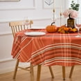 thumbnail image 3 of Round Fall Tablecloth Orange Plaid Thanksgiving Table Cloth \u2013 70 Inch Round Polyester Autumn Orange Tartan Plaid Table Cover Reusable Water Resistant for Holiday Party Kitchen Dining, 3 of 6