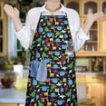 thumbnail image 6 of Colorful Cartoon Dinosaurs with ColorBlocks Apron-Garden Aprons for Women with Pockets-Cotton Linen Waterproof Kitchen Cooking Gardening Aprons Adjustable for Kitchen,Cooking,BBQ and Salon 33x27 Inch, 6 of 7