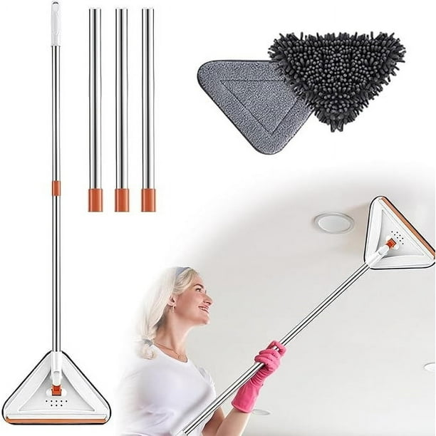 Kit de fregona limpiadora de pared giratoria de 360° con mango de 130 cm de largo, almohadillas de microfibra para limpieza en seco y húmedo de suelos, paredes, techos, zócalos - postes extensibles