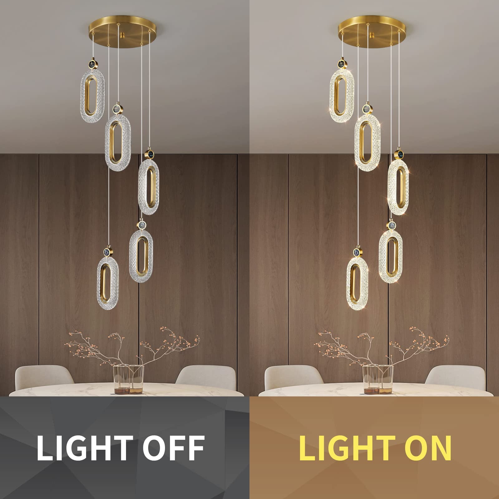 ZHLWIN 5-Light Pendant Lighting for Kitchen Island LED Dimmable Modern Gold Pendant Lights for Bedroom Hallway Entryway Kitchen Island Light Fixtures