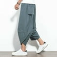 thumbnail image 4 of MesaSe Plus Size Men Solid Color Capri Pants Drawstring Oversize Samurai Trousers, 4 of 10