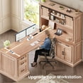 thumbnail image 5 of SEDETA 67" Farmhouse Desk with Hutch, L Shaped Office Desk with 4 Drawers & Storage Cabinet, Executive Corner Computer Desk with Sliding Doors, File Drawer & Power Outlet for Home Office, Oak, 5 of 9