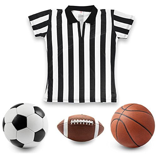 Amoy Women's Referee Shirt Black & White Stripe Costume Short Sleeve Umpire Jersey Football Soccer Christmas Accessories 