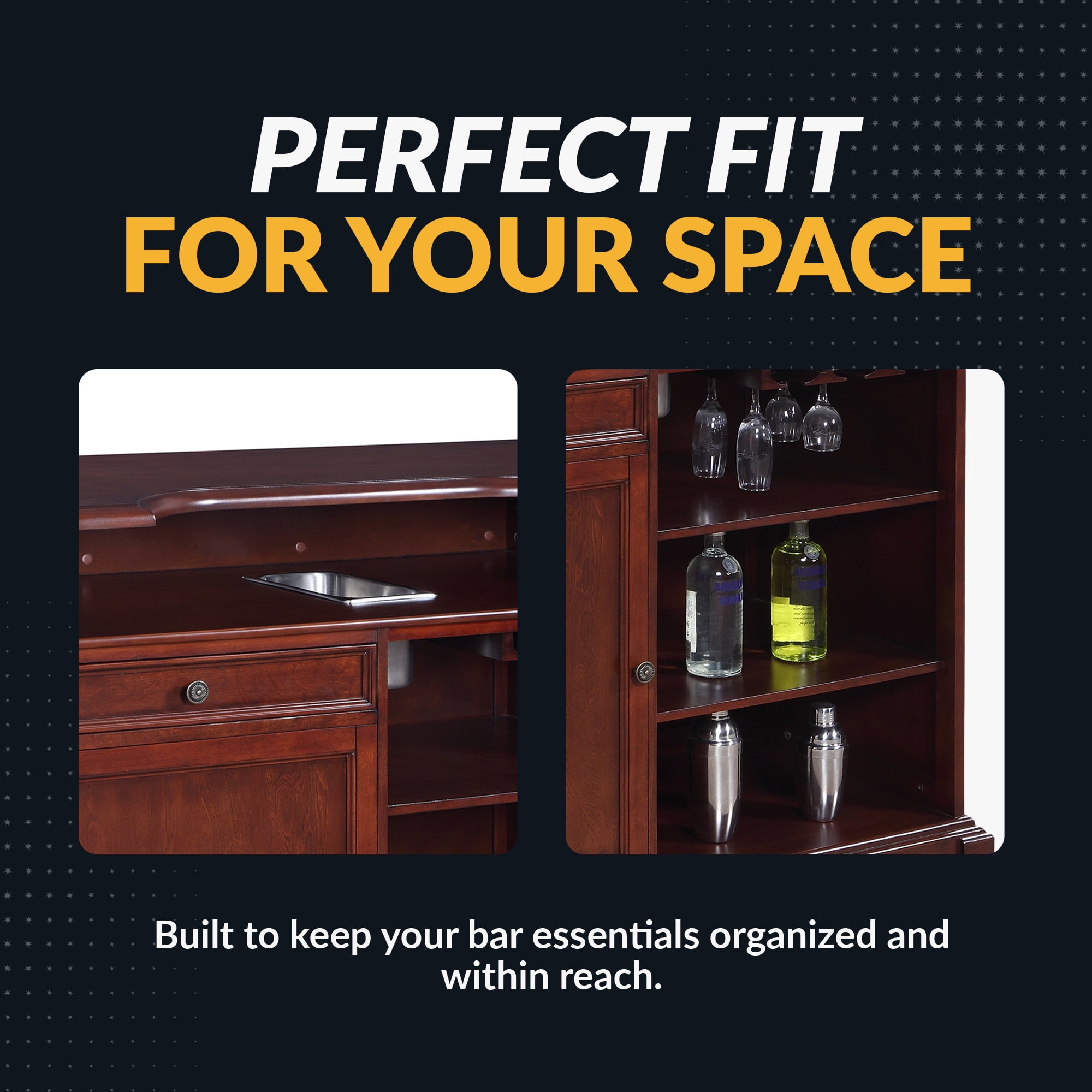 Hathaway Ridgeline Home Bar Set w/ Storage, 5-ft, Walnut Finish