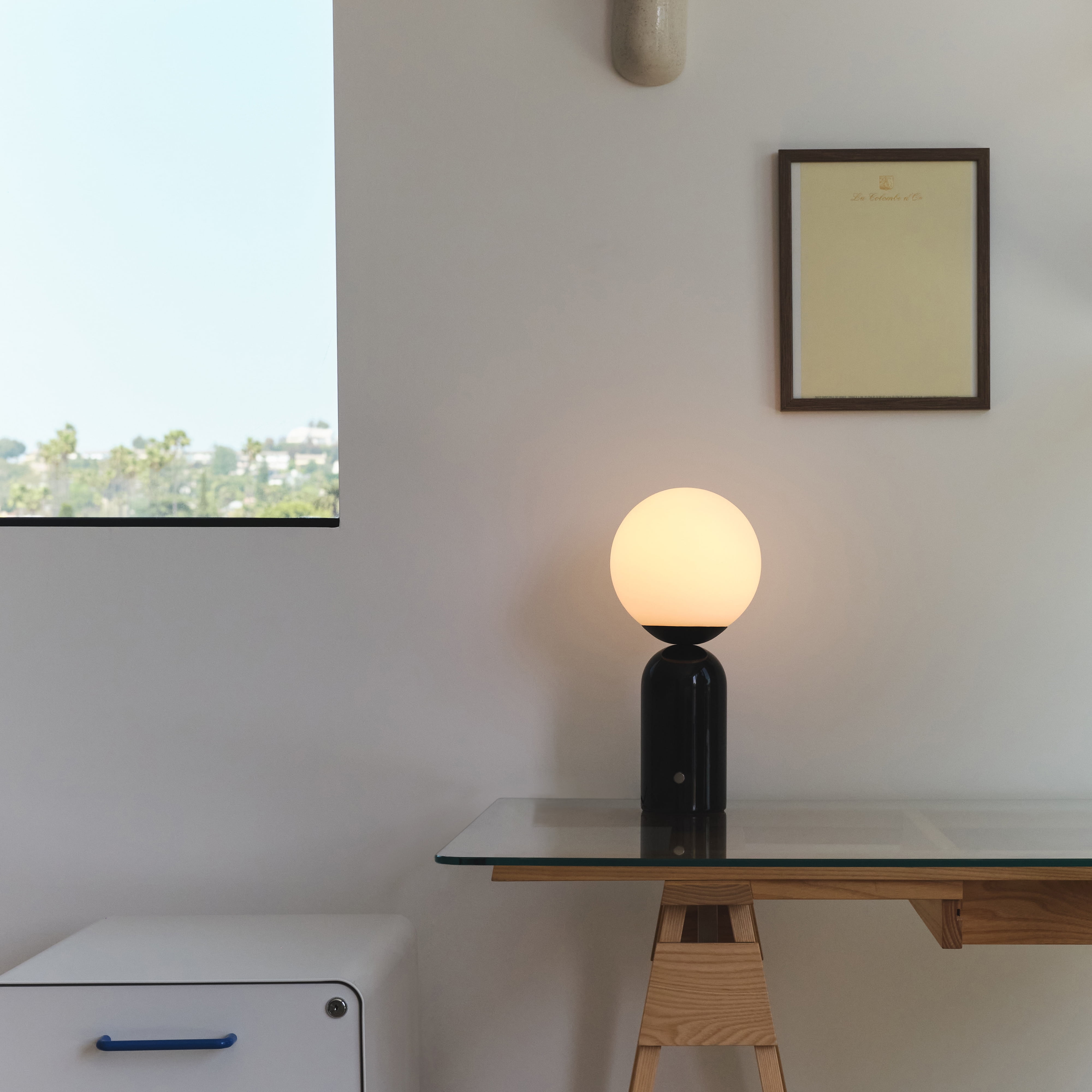 Brightech Mila Tall LED Table Lamp - Bedside Reading Light with Elegant Marble Base, Globe Lamp Shade - Modern Desk and Nightstand Lamp with Ambient Lighting for Bedroom, Living Room, Office - Black