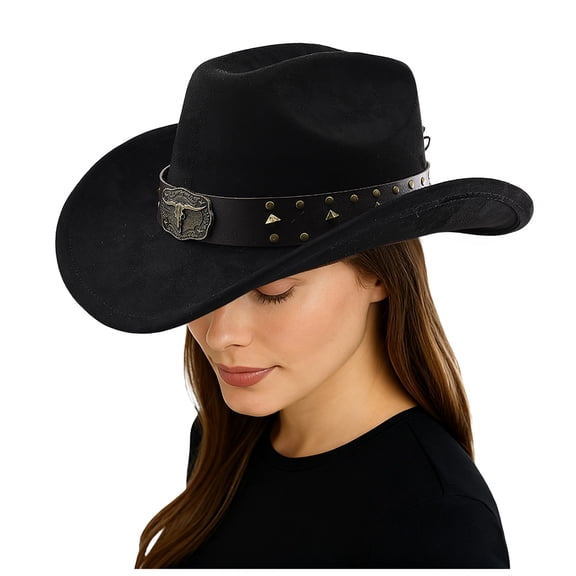 OJSFQUFP Women Western Cowboy Hats Studded Wide Brimmed Hats with Belt