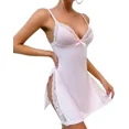 thumbnail image 3 of CHICME Nightgowns For Women Solid Color Lace Trim Side Slit Modal Cami Sleep Dress Womens Pajamas & Loungewear Pink-M, 3 of 9
