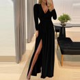 thumbnail image 3 of Vestido de fiesta con abertura en el dobladillo trasero de manga larga para adelgazar sólido con cuello en V sexy para mujer Fridja NMB4939, 3 of 8