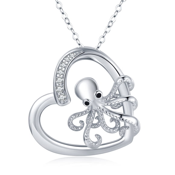 Coachuhhar Octopus Necklace Sterling Silver Heart Pendant Octopus Jewelry for Women Girl