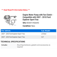 thumbnail image 2 of Engine Water Pump with Fan Clutch - Compatible with 2007 - 2010 Ford Explorer Sport Trac 2008 2009, 2 of 2