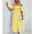 thumbnail image 3 of Low Heel Dress Shoes For Women, Smocked Long Dress Puff Short Sleeved Checkered Sheer Lace A Line Flowy Maxi Dress Bodycon Women Dress Wedding Guest Maternity Dress Maxi (S, Yellow) ZMTing, 3 of 5