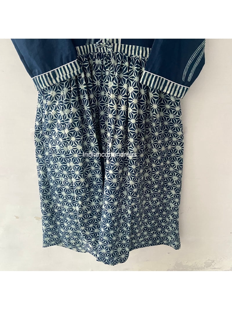 white christmas dresses Endless Summer Blue Pure Cotton Printed Summer Dress For Women Online –  Okhaistore main image 1