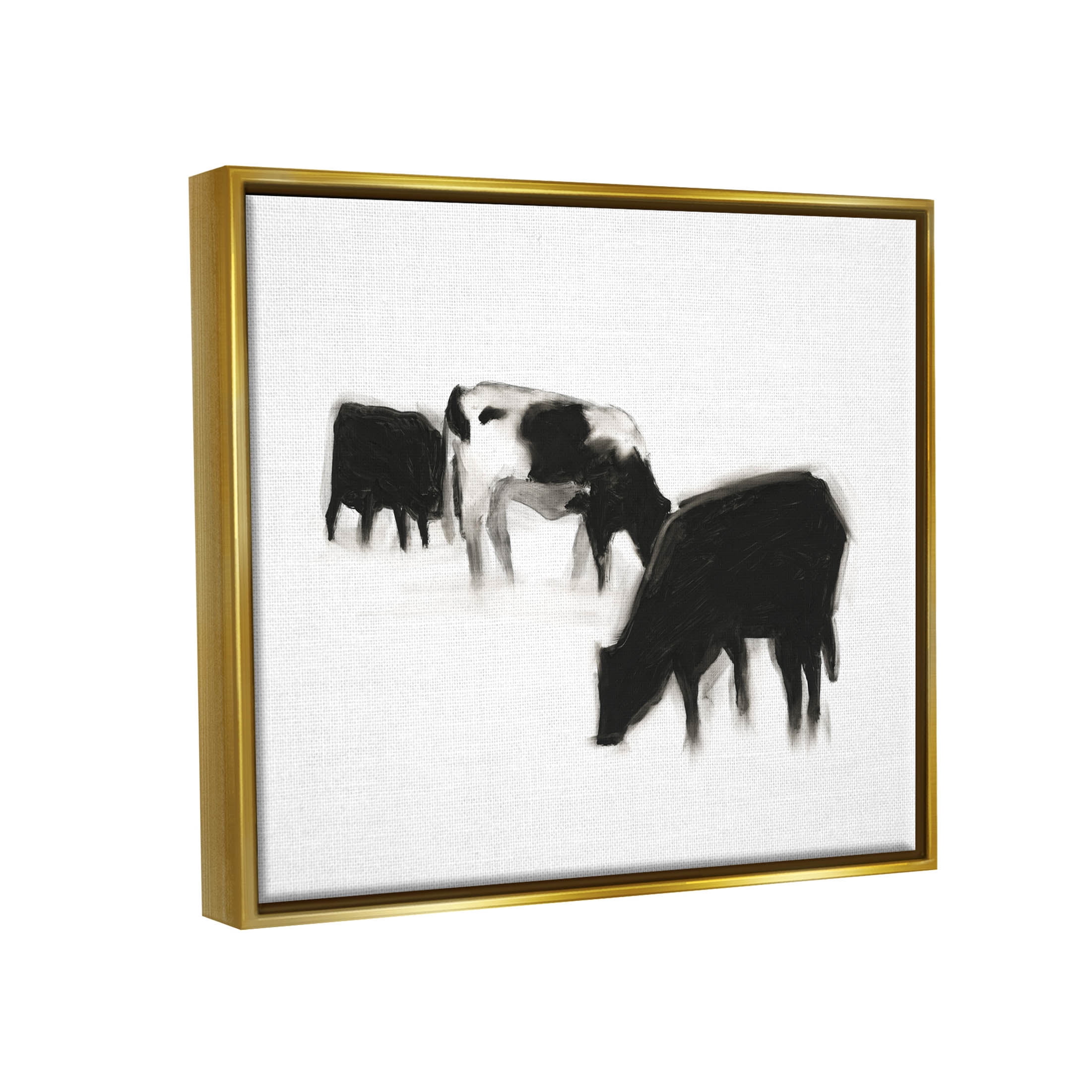 Stupell Industries Modern Farm Cow Silhouettes Graphic Art Metallic Gold Floating Framed Canvas Print Wall Art, Design by Ethan Harper