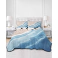 thumbnail image 2 of Quilts King Size Bedding Set, Navy Blue Waves Coastal Lightweight Quilted Comforter, Summer Beach Ocean Seaside Soft Reversible Bedspread Coverlet with Pillow Covers for All Season, 96" x 106", 2 of 7