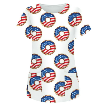 

Summer Tops for Women 2022 4Th Of July Scrubs For Women With Designs Independence Day Nursing Tops Plus Graphic Tees Trendy Short Sleeve Blouses