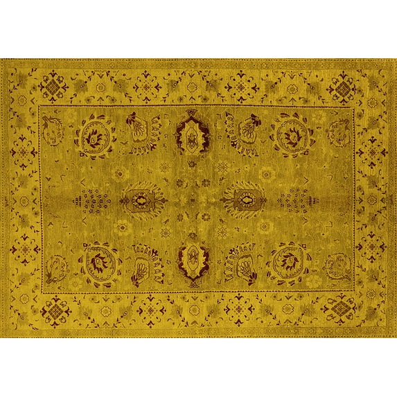 Ahgly Company Machine Washable Indoor Rectangle Oriental Yellow Traditional Area Rugs, 5' x 8'
