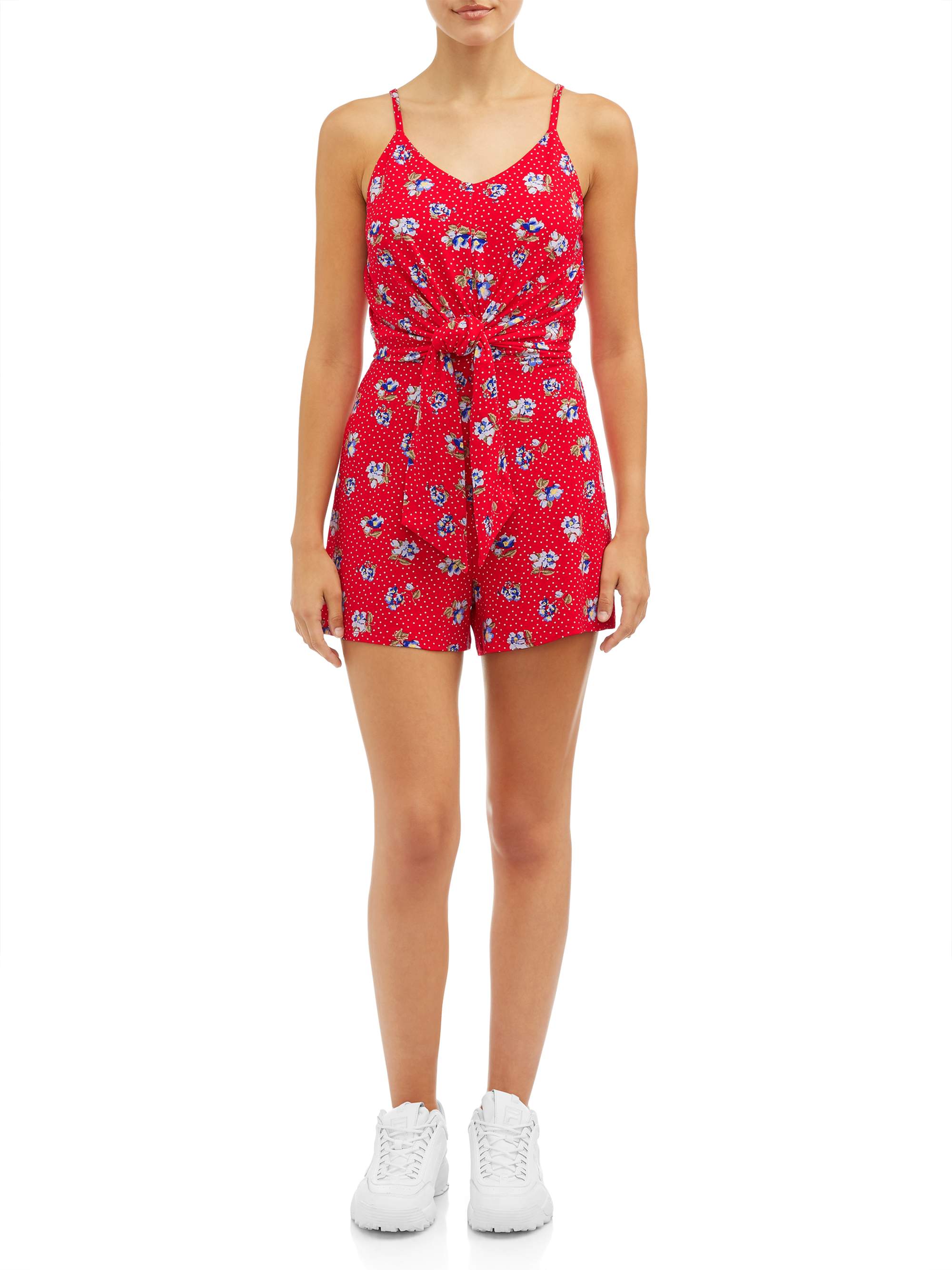 No Boundaries Juniors' cami front tie romper - Walmart.com