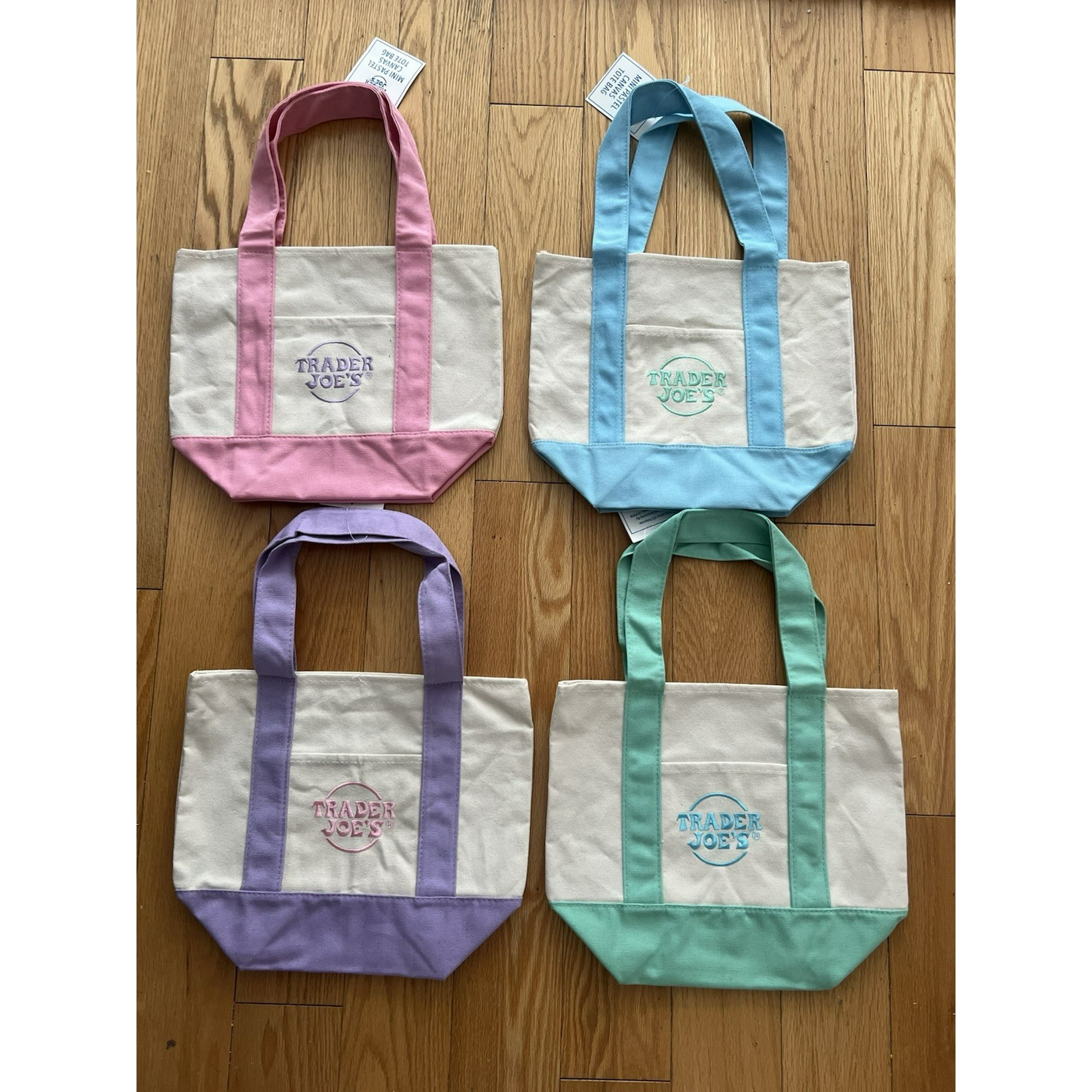 Lot Of 4 Trader Joe's Pastel Mini Canvas Tote Bags 2025
