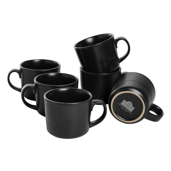 10 Strawberry Street Double Line 3.75"/12 fl oz Stoneware Mug, Set of 6, Matte Black