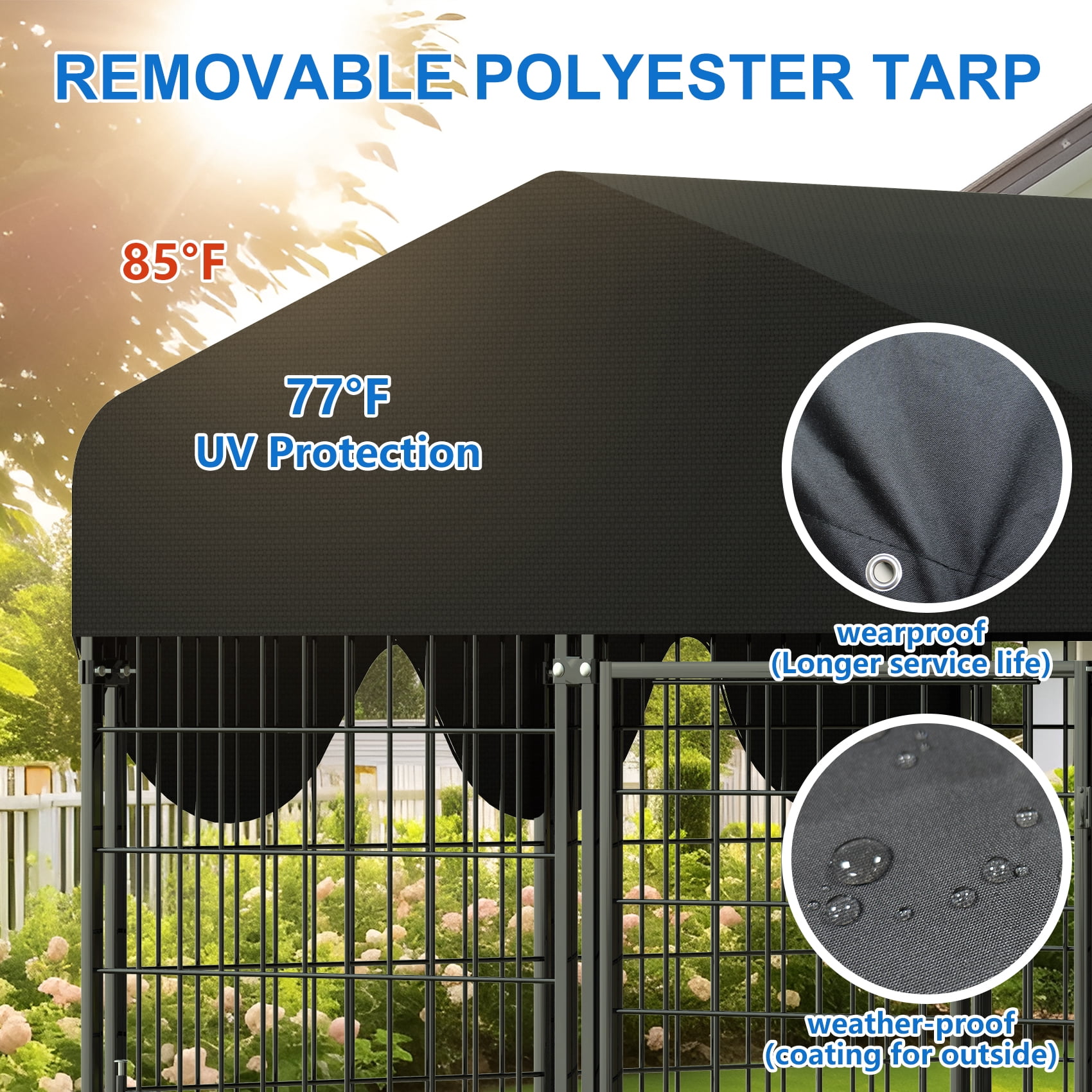 Suchown 4' x 4' x 5.6' Heavy Duty Dog Kennel Outdoor - Welded Wire Puppy Training Pen with Roof Cover & Rotating Feeders - Secure Walk-In Enclosure