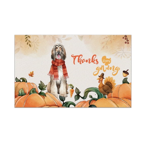 Happy Thanksgiving Afghan Hound with Turkey Pumpkins Autumn Vibes Doormat Dog Lover Indoor Outdoor Welcome Mat - 12018