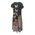 thumbnail image 3 of Daeful Robe Longue pour Femmes Col Rond Maxi Robes Fête Imprimé Floral Bohème Été Plage Robe Noire 2TG, 3 of 4