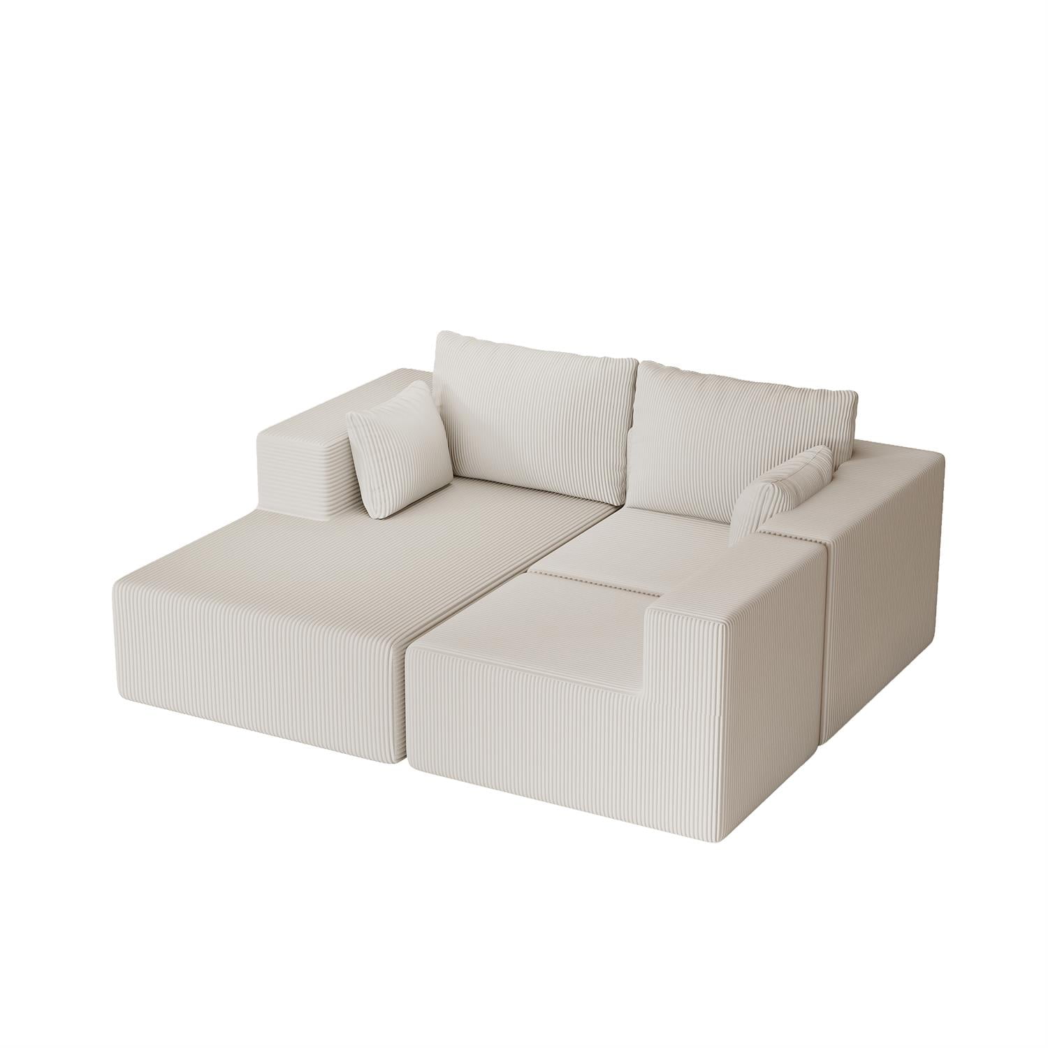 Demi Bonn 108" L-Shaped Modular Foam Sofa with Chaise Lounge, Cloud-Like Comfort Couch, Corduroy Sectional for Living Room, White