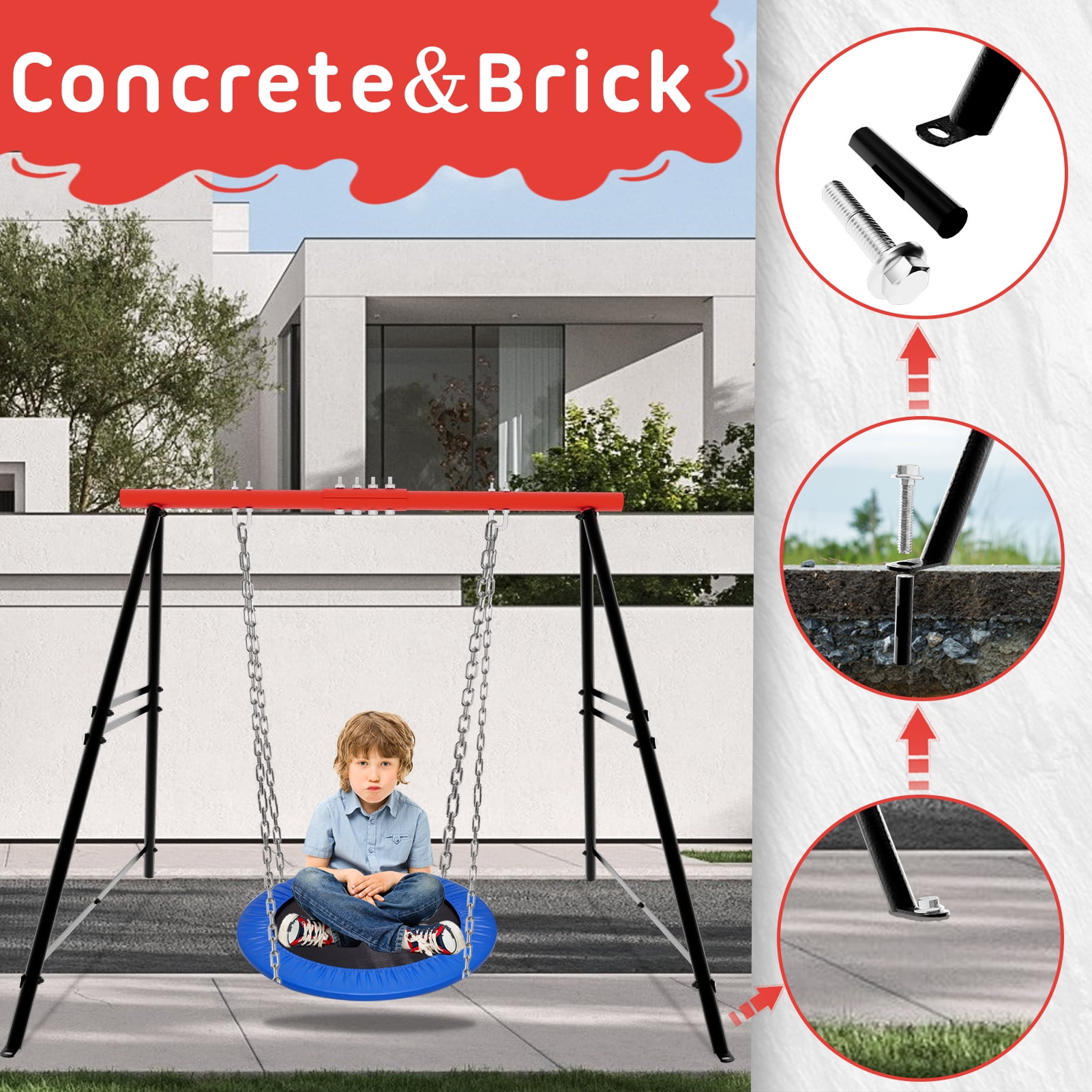 IVV Swing Stand for Porch, Outdoor Heavy Duty Swing Frame, Steel Metal Frame with 4 Ground Pegs, 73" Height Holds Up to 550lbs, Red (Swing NOT Included)