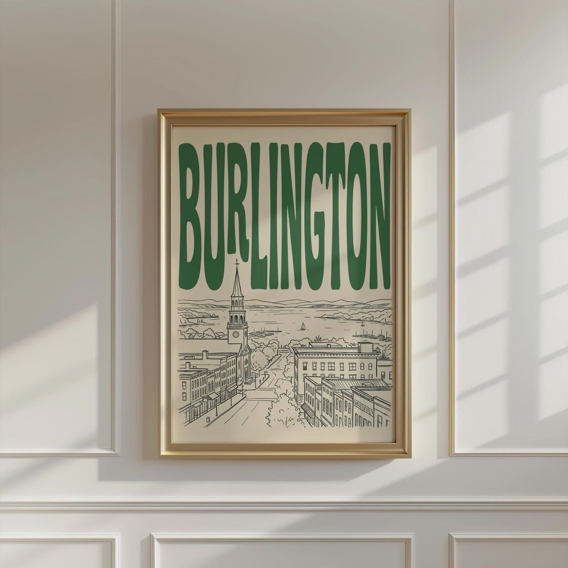Burlington Vermont Skyline Travel Poster For Retro City Home Decor