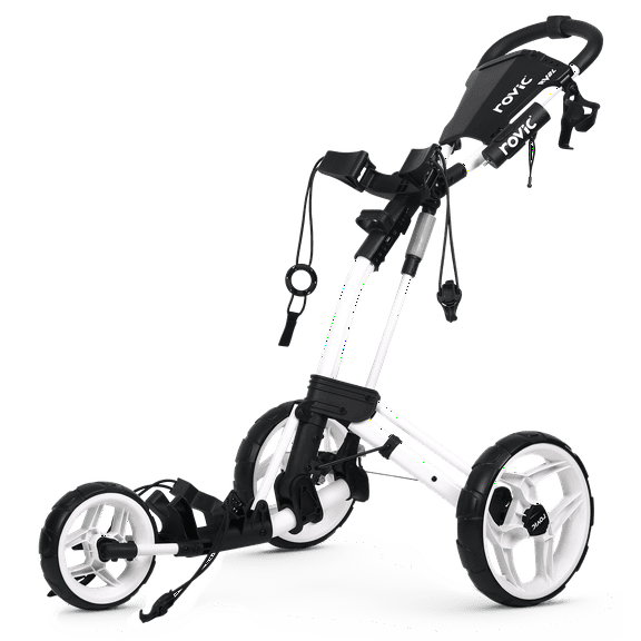 Rovic Model RV2L | 3-Wheel Golf Push Cart | Folding Collapsible Trolley (White)