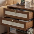 thumbnail image 5 of FANRAL Boho Chic 2 Drawer Nightstand with Rattan Accents,Stylish Storage Bedside Table with Shelf & Gold Handles,Walnut Night Stand, 5 of 6